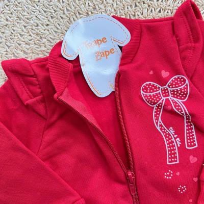 Conj. Jaqueta de Moletom Lacinho e Calça Legging - Vermelho e Mescla